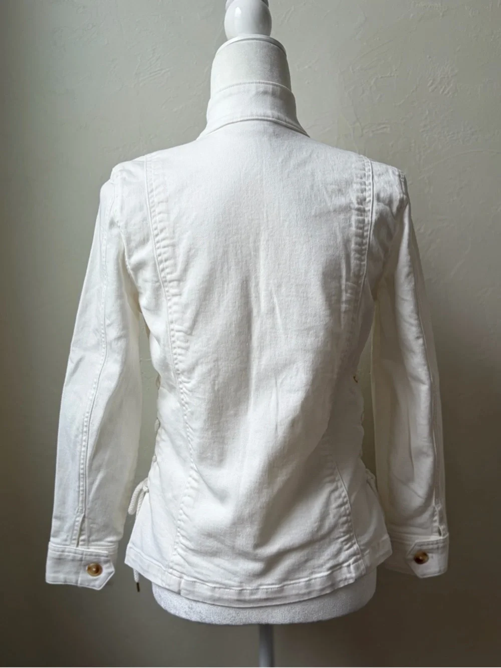 Spartina 449 Ivana Lace-Up Utility Jacket Pearl White Stretch Cotton XXS